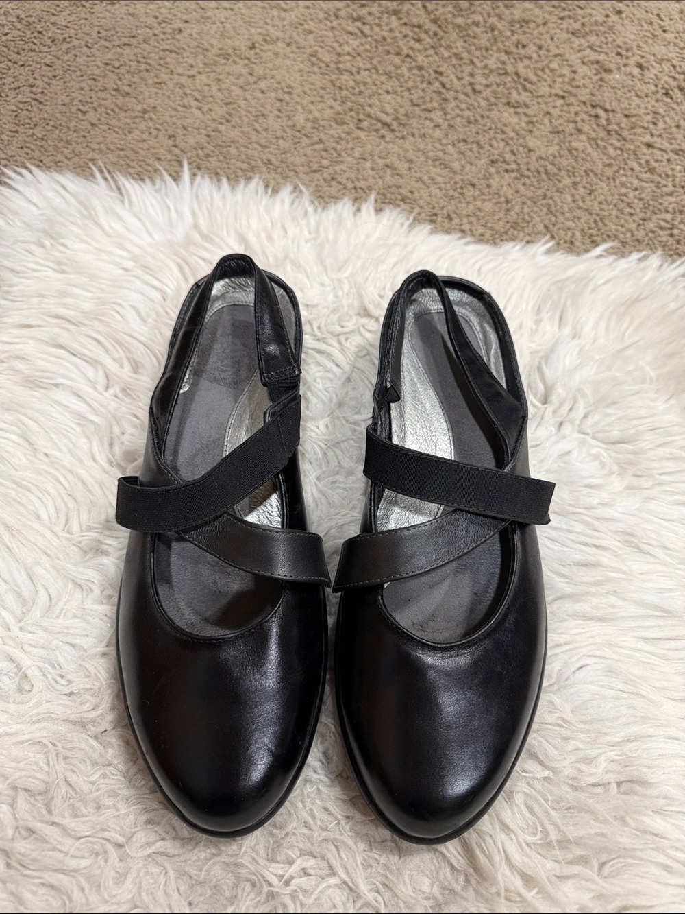 NAOT Women’s Black Leather Low Heel Mary Jane Slingback Comfort Shoes Size 40